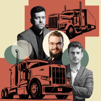 Основатели Cargofy Стах Возняк, Алекс Ковальчук, и Димитрис Алексиу. Иллюстрация Shutterstock/Анна Наконечная /из личного архива