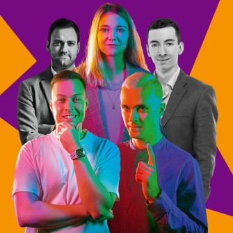 Верхний ряд: Игорь Фурманенко, Анна Белеванцева, Юрий Монастыршин. Нижний ряд: Анатолий Рогальский и Андрей Скрипник. Фото Ярослав Дебелий, Александр Чекменев / Иллюстрация Анна Наконечная