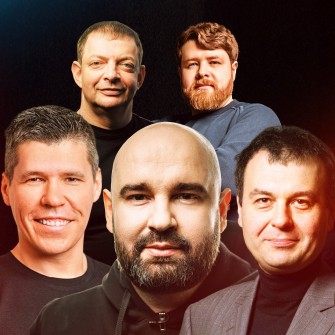 Верхній ряд зліва направо: Олег Гороховський і Олександр Косован. Нижній ряд зліва направо: Володимир Многолєтній, Олександр Конотопський, Данило Гетманцев. /Колаж Анна Наконечна