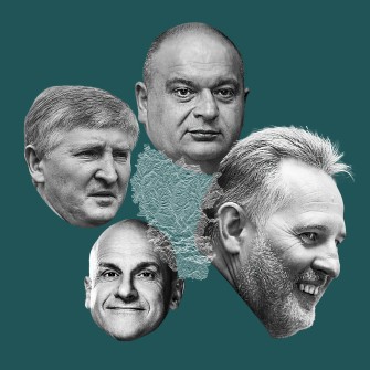 Ринат Ахметов, Николай Злочевский, Константин Григоришин и Дмитрий Фирташ. Фото: журнал «Гофроиндустрия»/gofromagazine.com Коллаж: Анна Наконечная