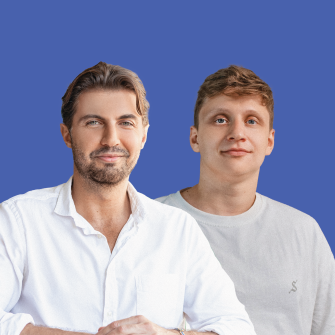 Засновники Rozmova Дмитро Мараховський (ліворуч) і Дмитро Коваленко вірять,
що генеративний ШІ прокладе їм шлях у США /Джамила Аллахвердеева и Марина Прокопович для Forbes Ukraine. Коллаж: Анастасия Решетник