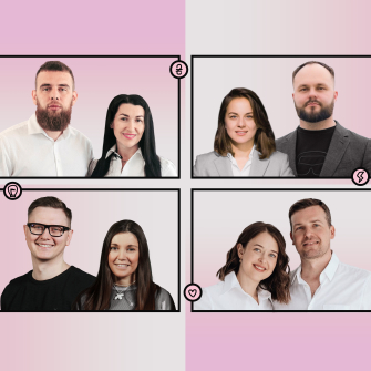Співзасновники Shemax Тетяна та Сергій Шелести, співзасновники Alterra Group Вікторія та Дмитро Ковальчуки, співзасновники Mate academy Анна та Роман Апостоли, співзасновники Bunny nails Антоніна та Олексій Кроливці /Фото из личного архива/коллаж Александра Карасева