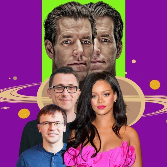 Макс Литвин і Алекс Шевченко, близнюки-мільярдери Кемерон і Тайлер Вінклвосси і Ріанна. Getty Images/Grammarly. Ілюстрація Анна Наконечна /Michael Prince for Forbes