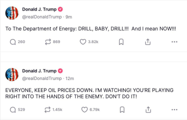 «Drill, baby, drill». Трамп доручив Міненерго США «бурити» і закликав утримувати низькі ціни на нафту /Фото 1