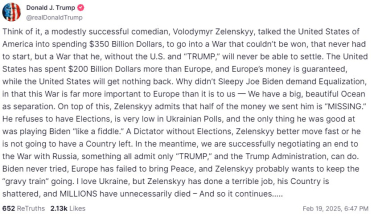 Трамп назвал Зеленского «диктатором без выборов» и заявил об «успешных» переговорах с РФ /Фото 1