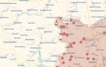 Карта лінії фронту в районі Очеретиного.