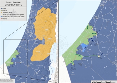 Сектор Газа отделен от другой палестинской территории на Западном берегу реки Иордан территорией Израиля. Изображение War Mapper