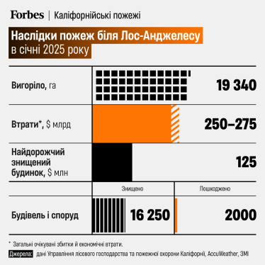 Втрати через пожежі в окрузі Лос-Анджелес у січні 2025 року /Інфографіка Олександра Карасьова