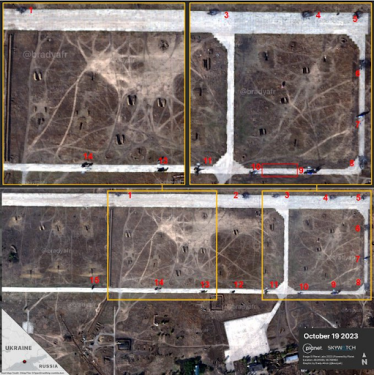 Спутниковые снимки территории аэропорта под Бердянском после поражения ракетой ATACMS /GeoConfirmed