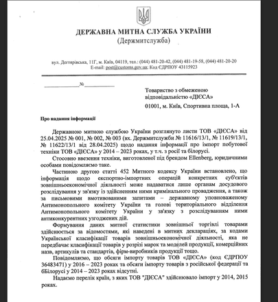 Санкції проти Поліщука. «Ельдорадо» та постачальники мережі заперечують імпорт техніки з РФ з посиланням на дані Митниці /Фото 2