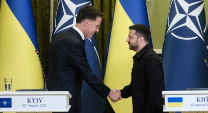Генсек НАТО Марк Рютте і президент України Володимир Зеленський на пресконференції в Києві 22 серпня 2025 року /Getty Images