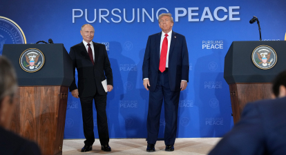Володимир Путін і Дональд Трамп на спільній пресконференції. 15 серпня 2025 року /Getty Images