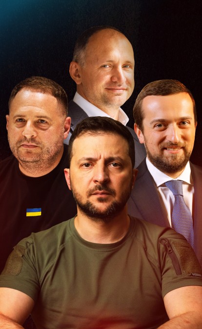 Володимир Зеленський, Андрій Єрмак, Кирило Тимошенко та Олег Татаров. /Сайт Офиса Президента Украины/коллаж Александра Карасева