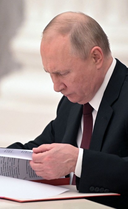 Володимир Путін під час своєї промови 21 лютого, на якій він  визнав «незалежність» псевдореспублік ОРДЛО /Getty Images