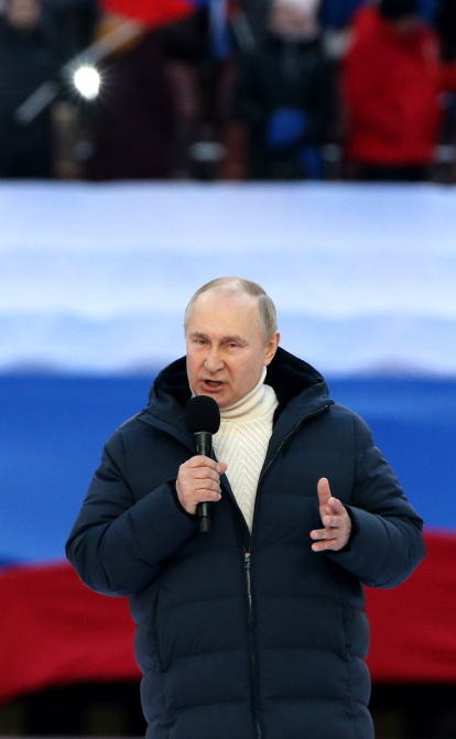 Владимир Путин 18 марта выступает на митинге сторонников текущего режима в Москве. /Getty Images
