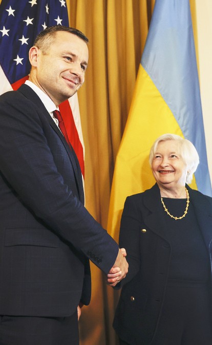 Министр финансов США Джанет Йеллен во вторник на встрече с министром финансов Украины Сергеем Марченко. /Getty Images