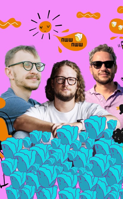Основатели агентства Banda (слева направо): Павел Вржещ, Егор Петров и Ярослав Сердюк. 
Фото из личного архива / Иллюстрация Shutterstock / Анна Наконечная