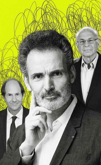 Зліва направо: Кас Санстейн, Олів’є Сібоні, Деніел Канеман. Ілюстрація Анна Наконечна /Getty Images