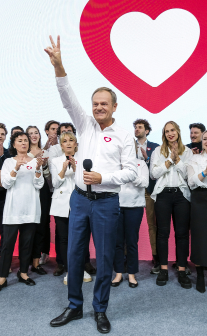 Дональд Туск, за його «Громадянську коаліцію» віддало голоси 30,70% населення Польщі. Поляки продемонстрували на цих парламентських виборах небувалу явку - 74,38%. /Getty Images