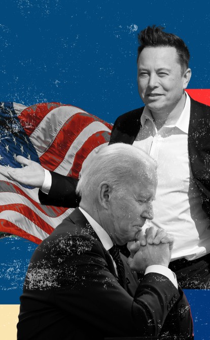Гендиректор Tesla Илон Маск и Джо Байден, президент США. Иллюстрация Анна Наконечная /Getty Images/Shutterstock