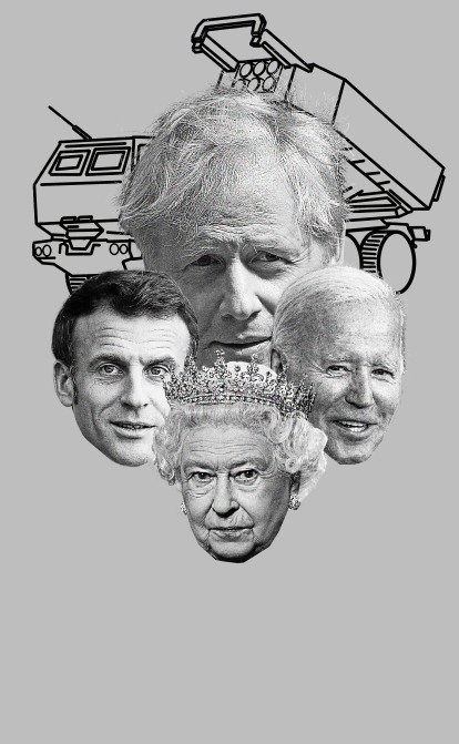 Джо Байден, Борис Джонсон, Емманюель Макрон, королева Єлизавета II. /ілюстрація Getty Images / Freepik / Forbes Україна