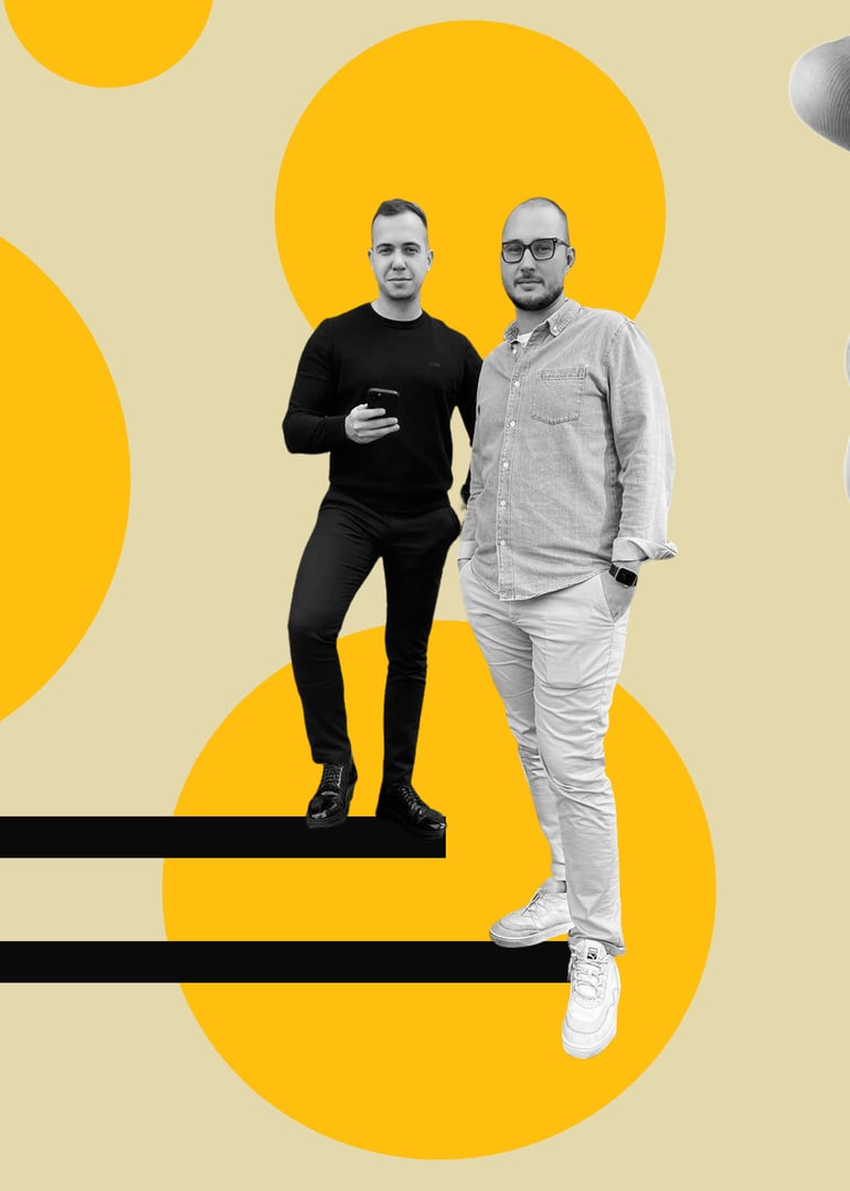 Київський стартап Salo заснований білорусами Бахрамом Ісмаїловим,30, та Павлом Рудковським, ,30. Фото Creative & Tech Online Institute Projector та з особистих архівів. Колаж: Анна Наконечна