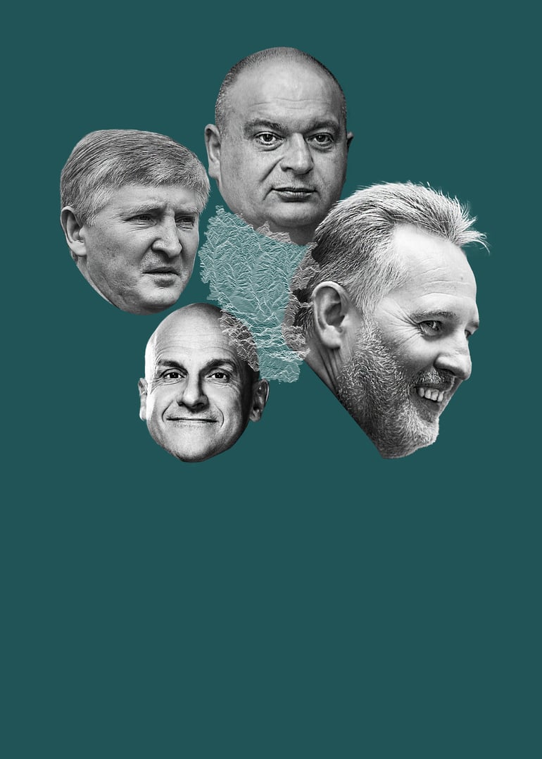 Рінат Ахметов, Микола Злочевський, Костянтин Григоришин і Дмитро Фірташ. Фото: журнал «Гофроиндустрия»/gofromagazine.com Колаж: Анна Наконечна