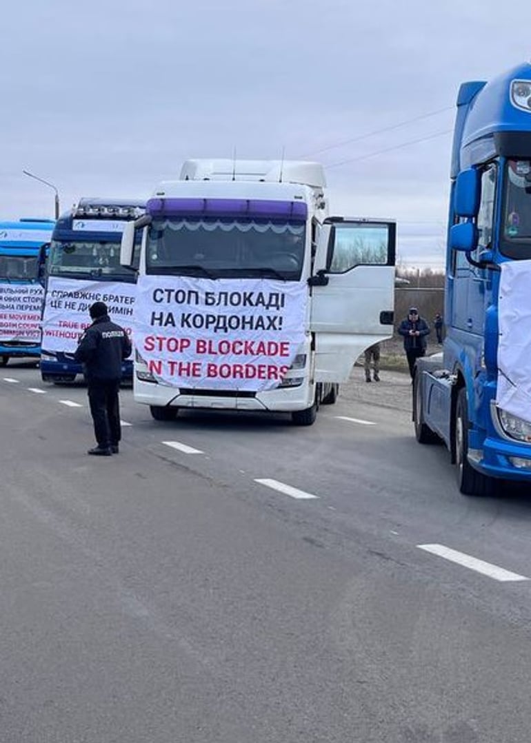 Акция протеста украинских перевозчиков против блокады границы, 15 февраля 2024 года. Фото: «Суспильне» Луцк