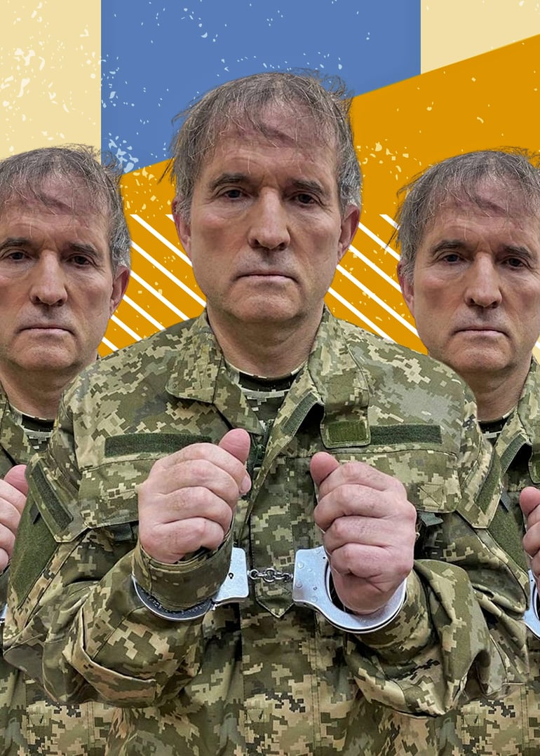 Виктор Медведчук пытался бежать за границу. Его задержали, ему грозит до 15 лет тюрьмы. Фото СБУ. Иллюстрация Анна Наконечная