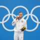 США выиграли мужскую эстафету 4x100 метров вольным стилем; для Калеба Дрессела (на фото) это одна из пяти золотых медалей Олимпийских игр в Токио. /Getty Images