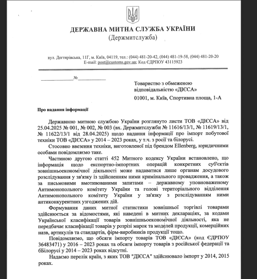 Санкції проти Поліщука. «Ельдорадо» та постачальники мережі заперечують імпорт техніки з РФ з посиланням на дані Митниці /Фото 2
