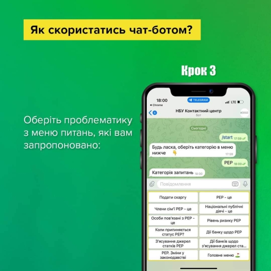 Взаимодействие PEP с банками. Нацбанк запустил специальный чат-бот в мессенджерах /Фото 4